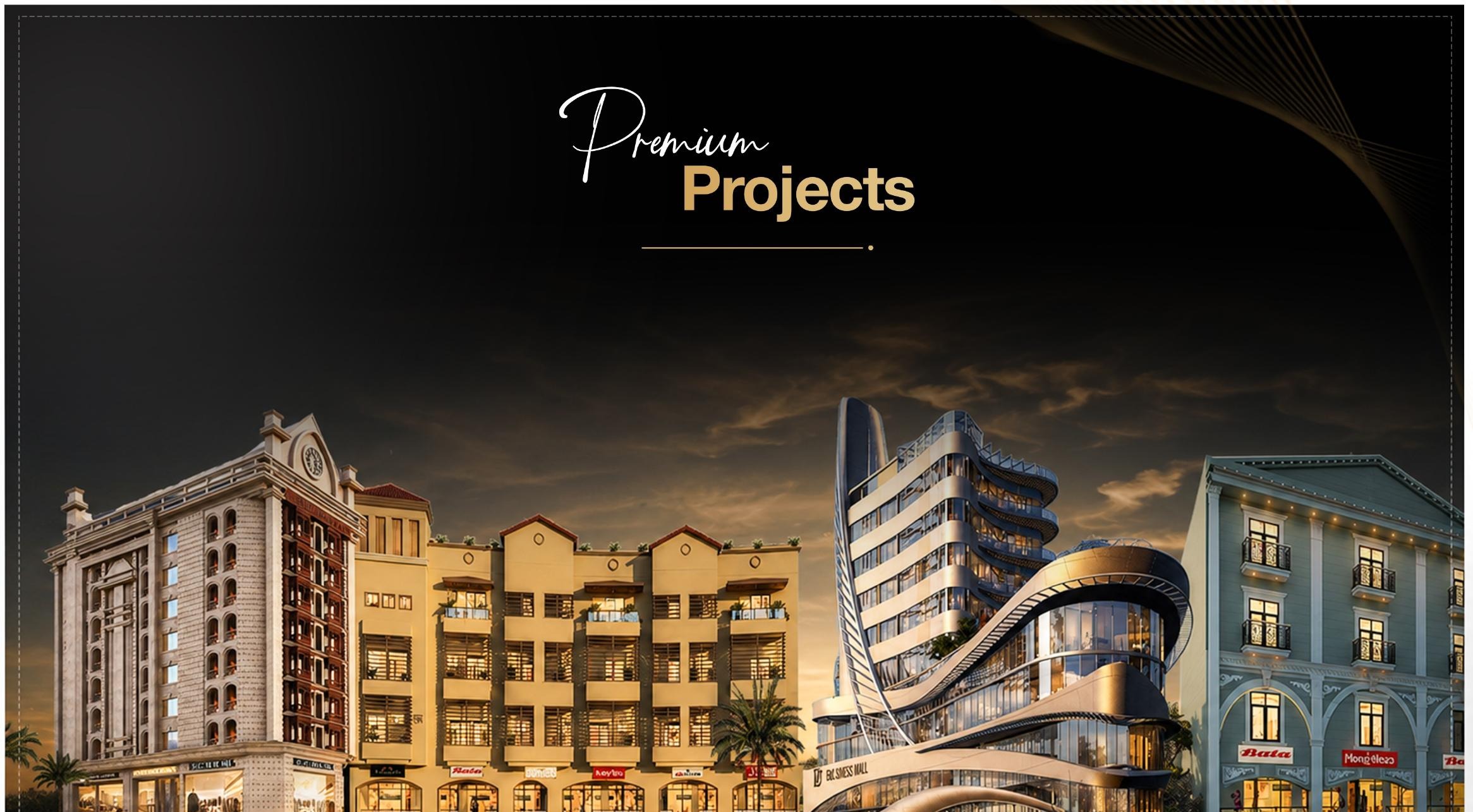 Architectural rendering of BTC Holdings premium commercial plazas at dusk